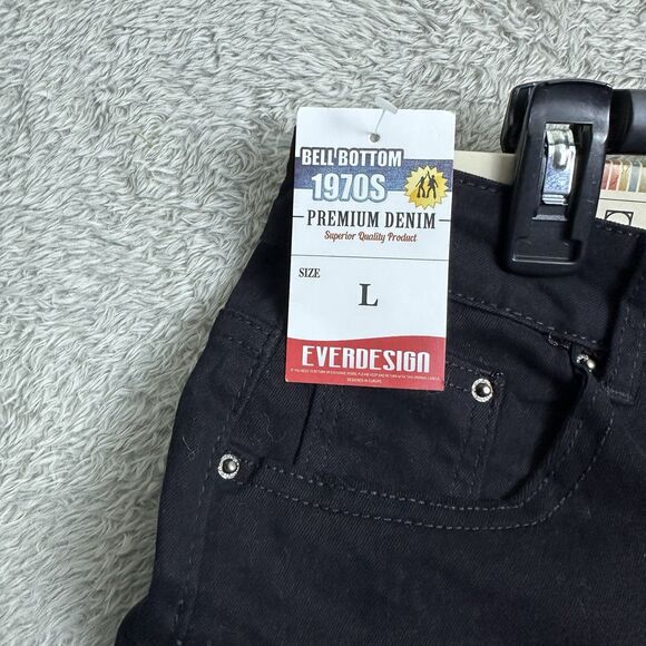 Vintage Pants 70s Bell Bottom Jeans Black Size L Flare Everdesign Retro - Picture 13 of 14
